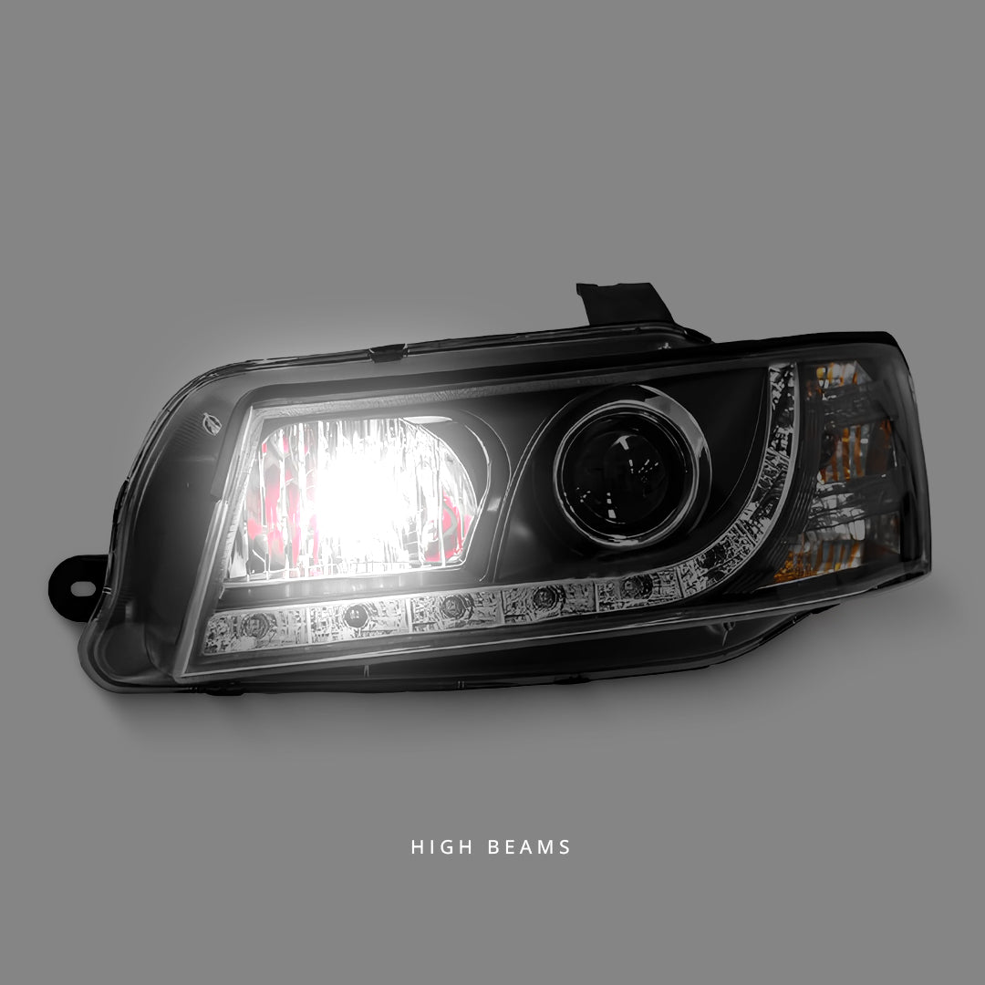 Holden Commodore VZ (2004 - 2006) Black LED DRL Projector Headlights LH + RH