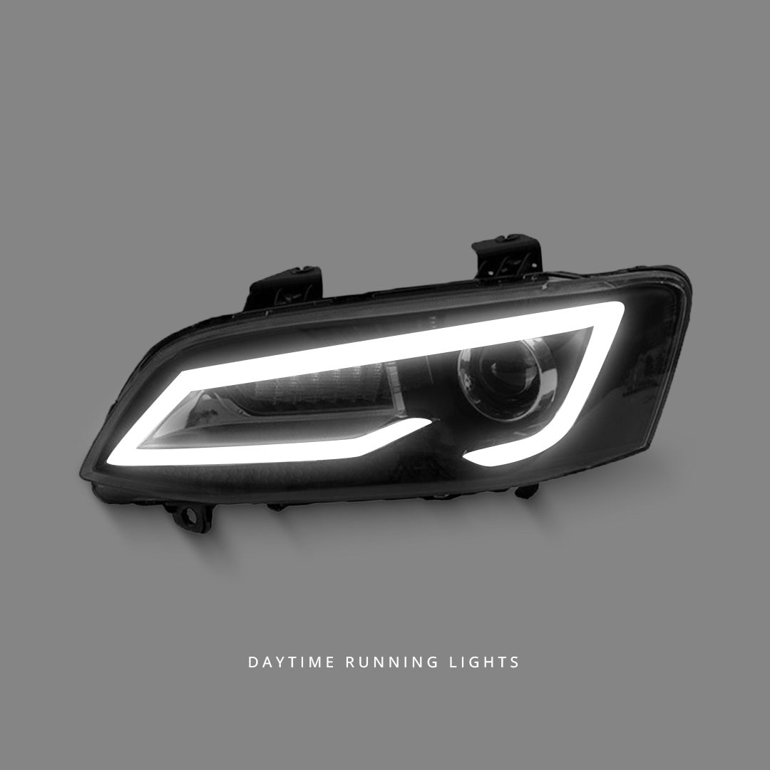 Holden Commodore VE Series 1 & 2 (2006 - 2013) Sequential Black LED DRL Projector Headlights LH + RH