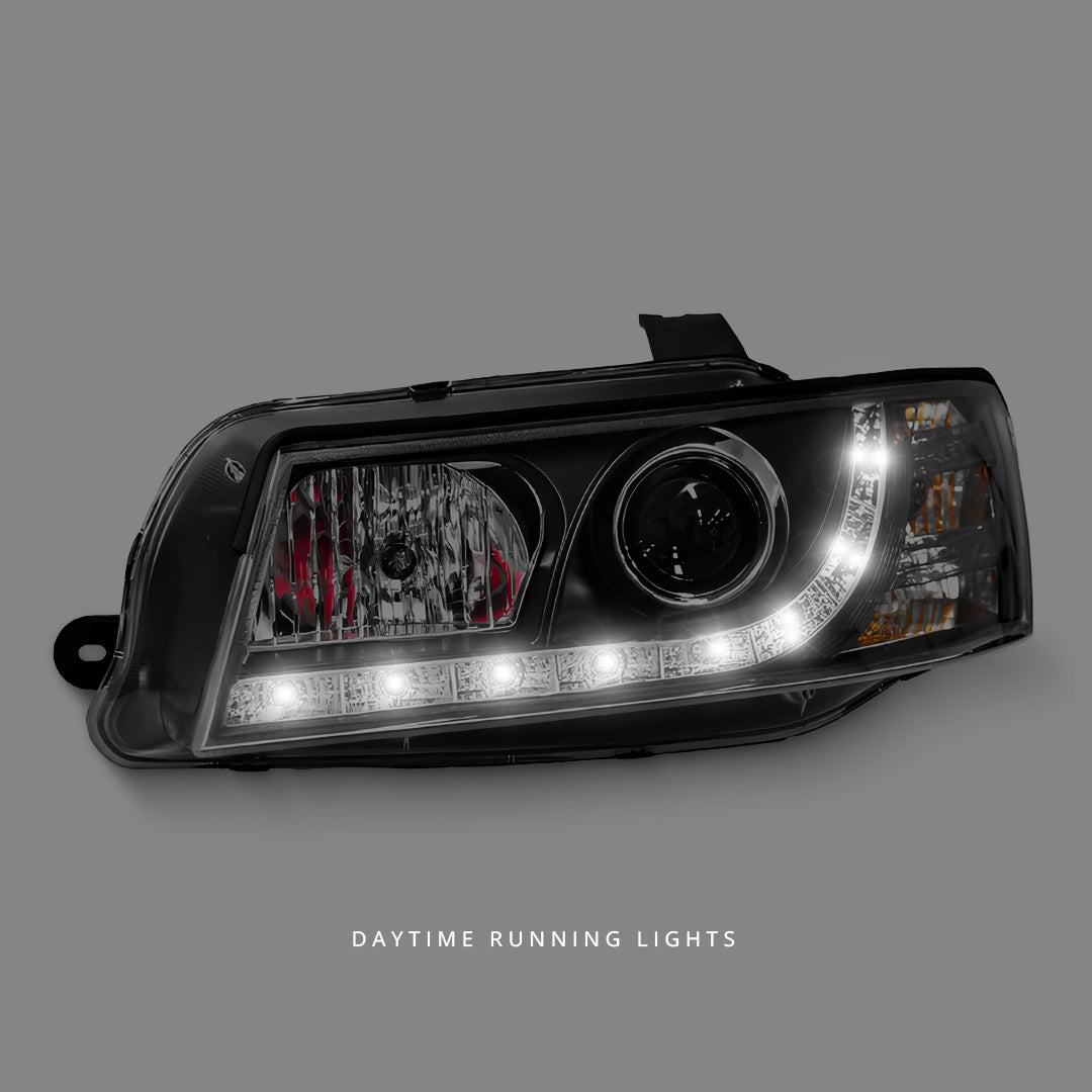 Holden Commodore VZ (2004 - 2006) Black LED DRL Projector Headlights LH + RH