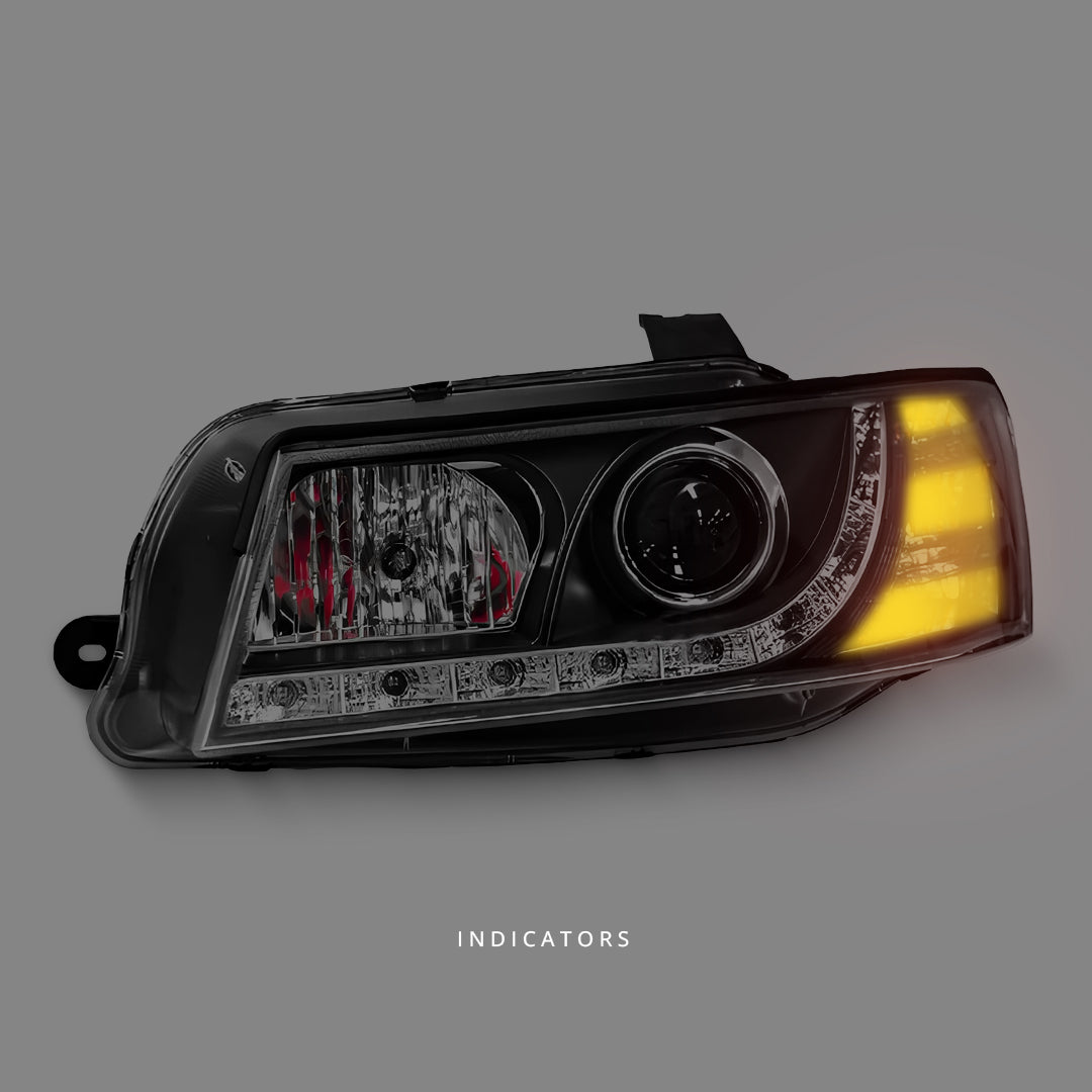 Holden Commodore VZ (2004 - 2006) Black LED DRL Projector Headlights LH + RH