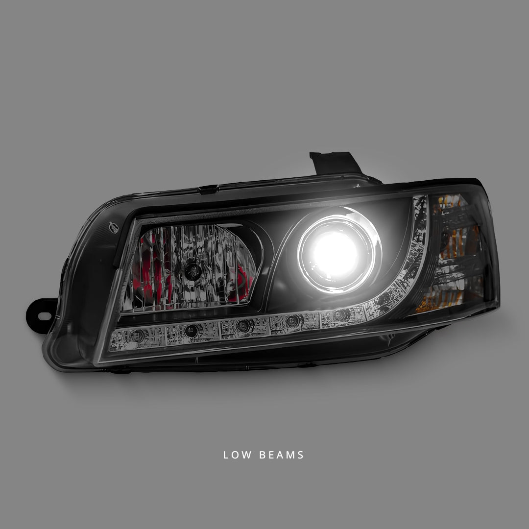 Holden Commodore VZ (2004 - 2006) Black LED DRL Projector Headlights LH + RH