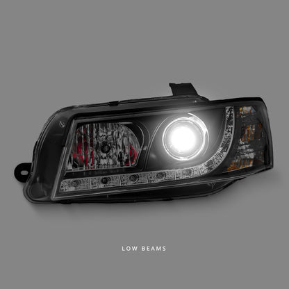 Holden Commodore VZ (2004 - 2006) Black LED DRL Projector Headlights LH + RH