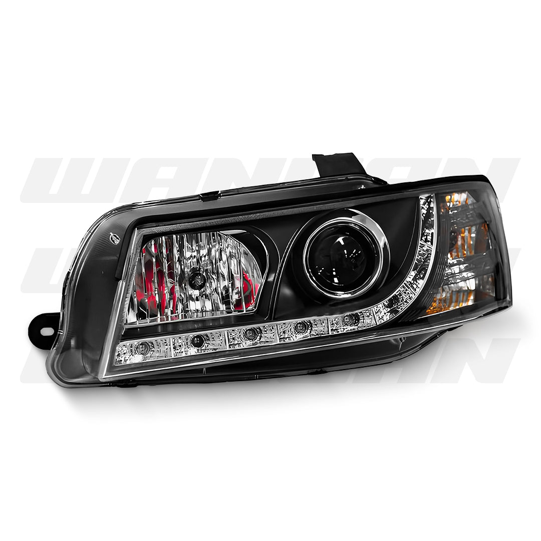 Holden Commodore VZ (2004 - 2006) Black LED DRL Projector Headlights LH + RH