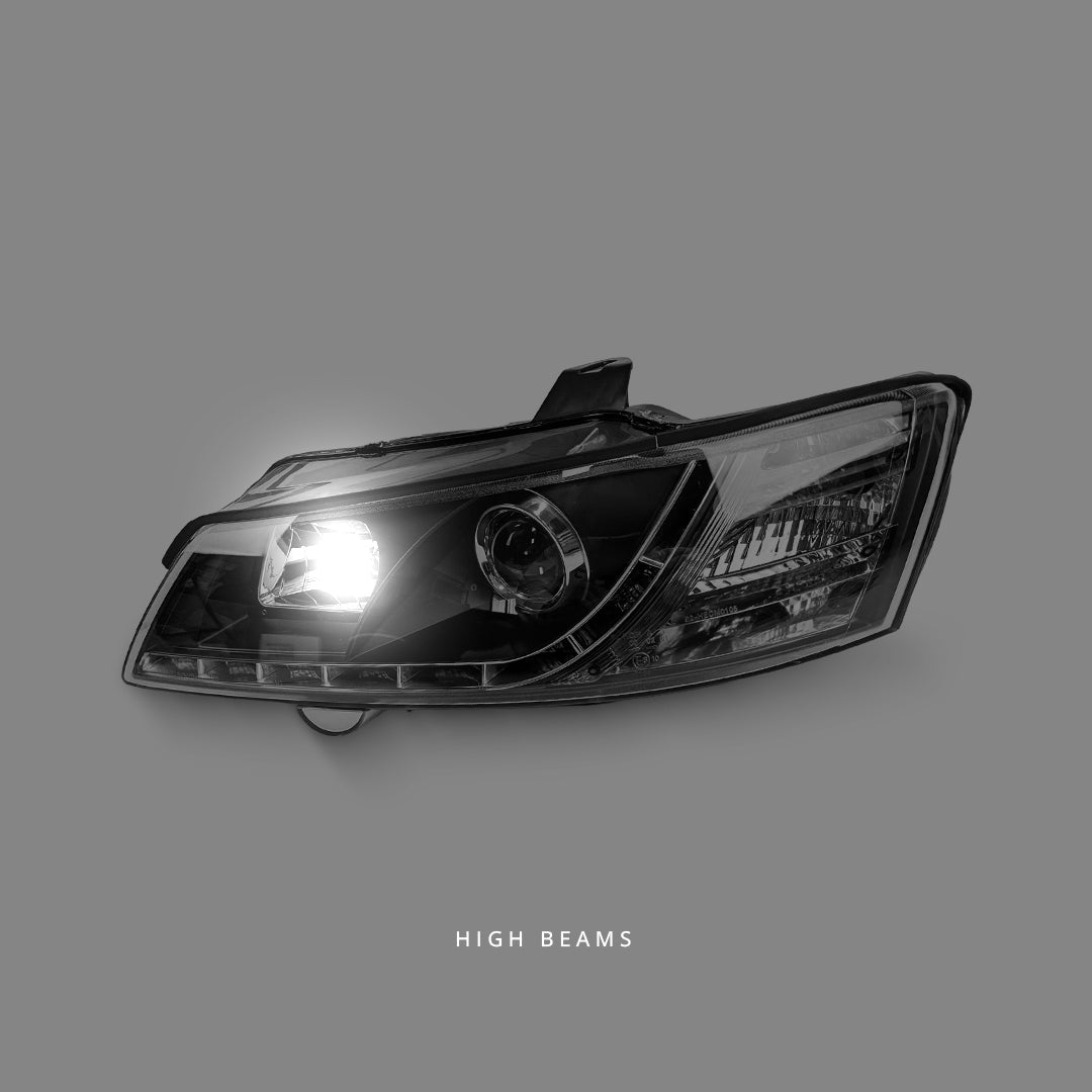 Holden Commodore VY (2002 - 2004) Black LED DRL Projector Headlights LH + RH