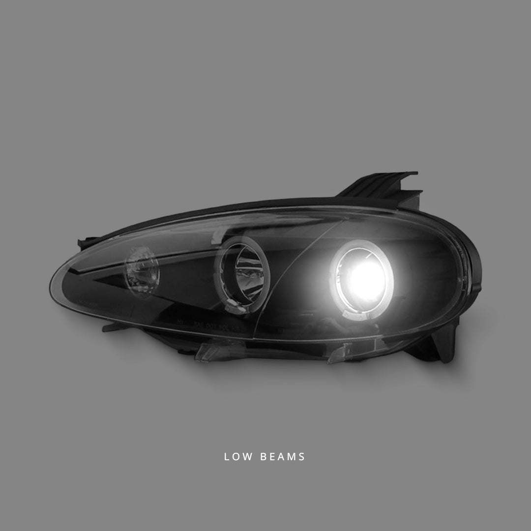 Mazda MX-5 NB Series 2 (2001 - 2005) Black LED Angel Eyes Projector Headlights LH + RH