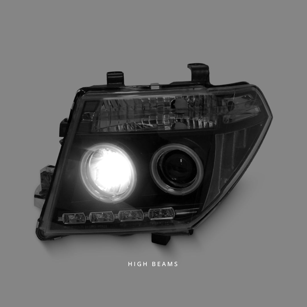 Nissan Pathfinder R51 (2005 - 2009) Black Dual LED Angel Eyes Projector Headlights LH + RH