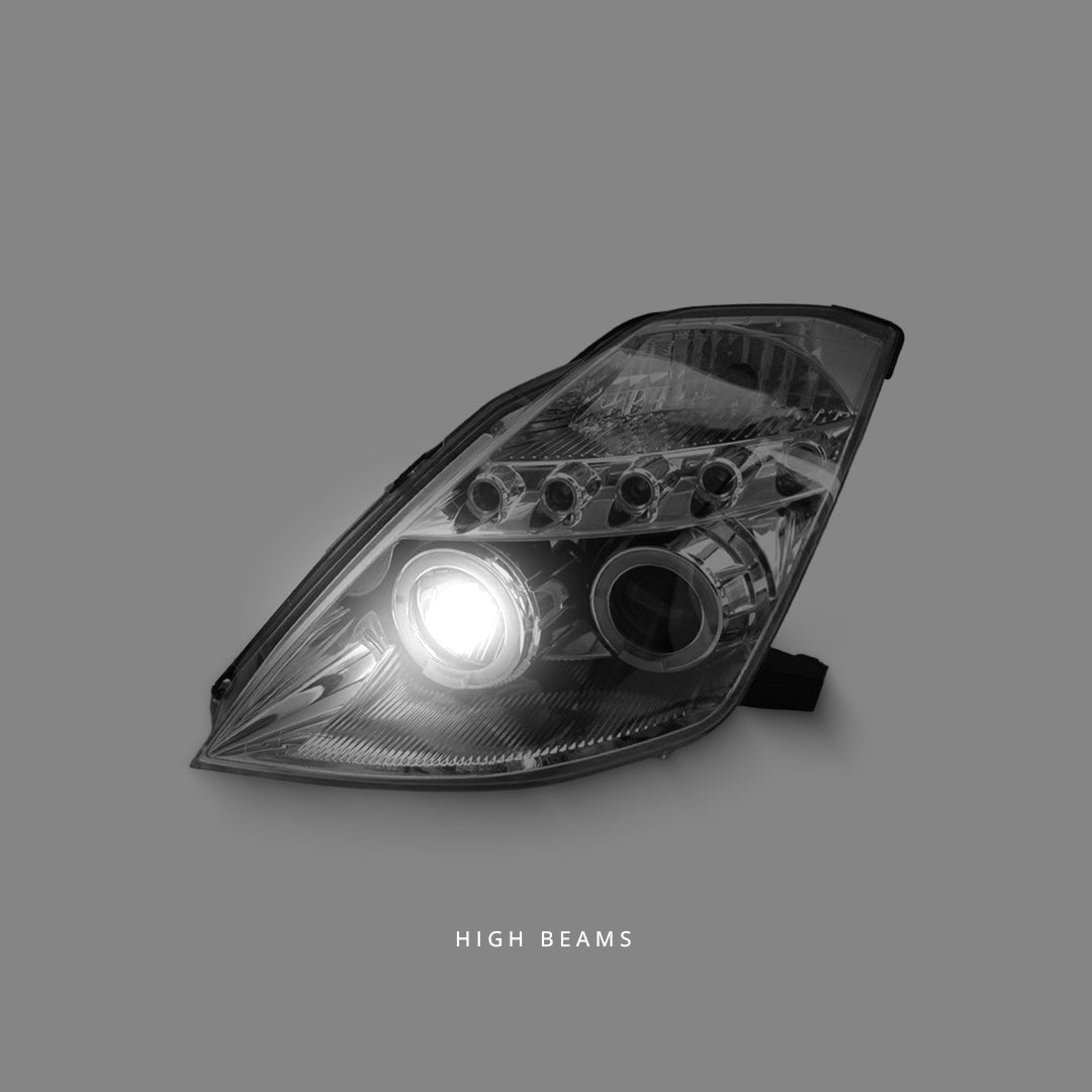 Nissan 350Z / Z33 Fairlady (2003 - 2005) Clear LED DRL Angel Eyes Projector Headlights LH + RH