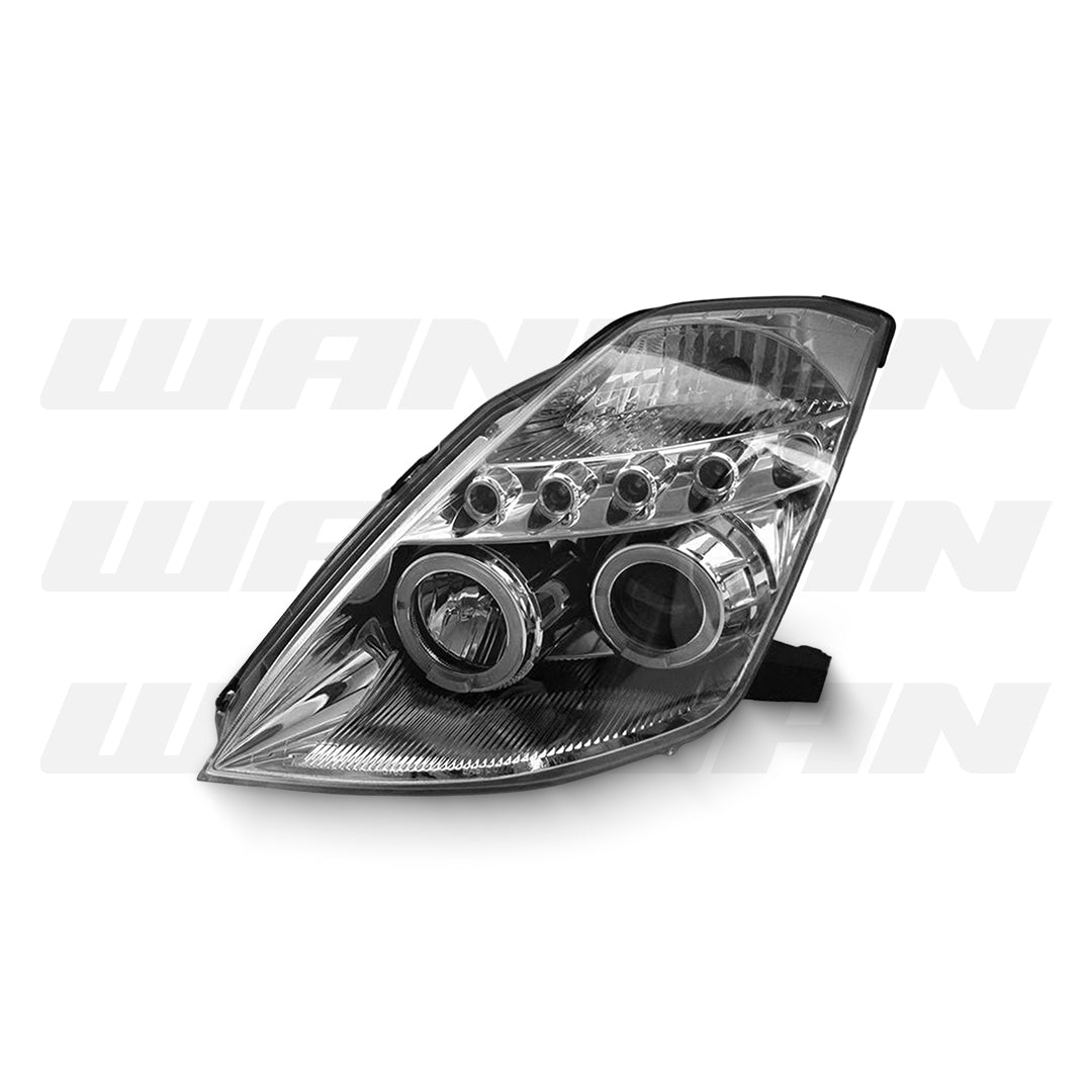 Nissan 350Z / Z33 Fairlady (2003 - 2005) Clear LED DRL Angel Eyes Projector Headlights LH + RH