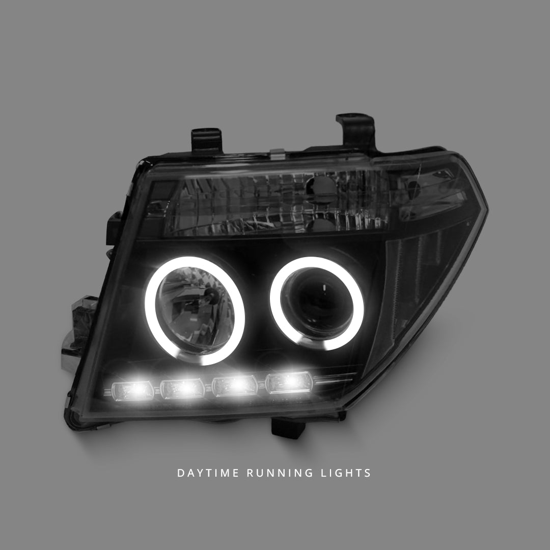 Nissan Pathfinder R51 (2005 - 2009) Black Dual LED Angel Eyes Projector Headlights LH + RH