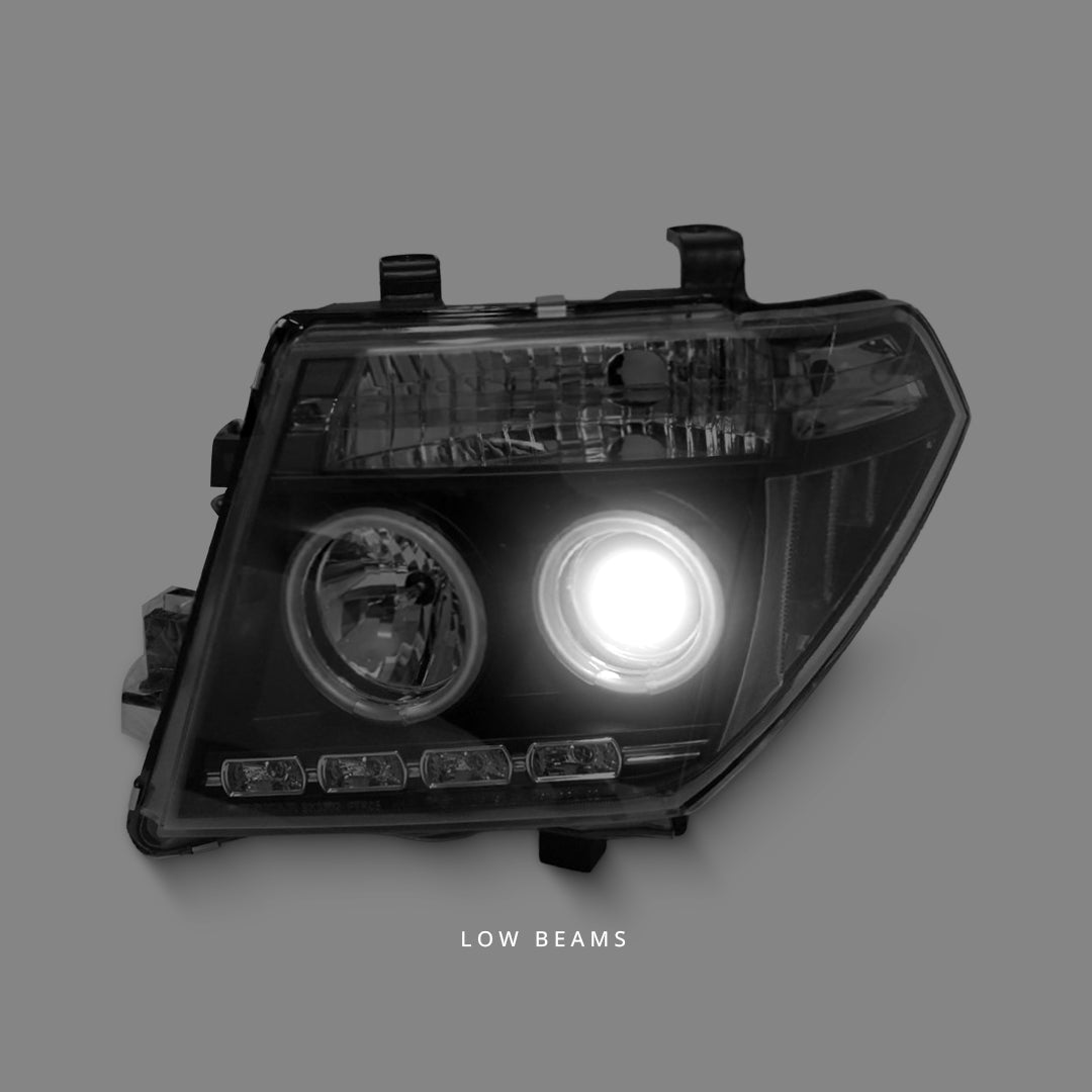 Nissan Pathfinder R51 (2005 - 2009) Black Dual LED Angel Eyes Projector Headlights LH + RH