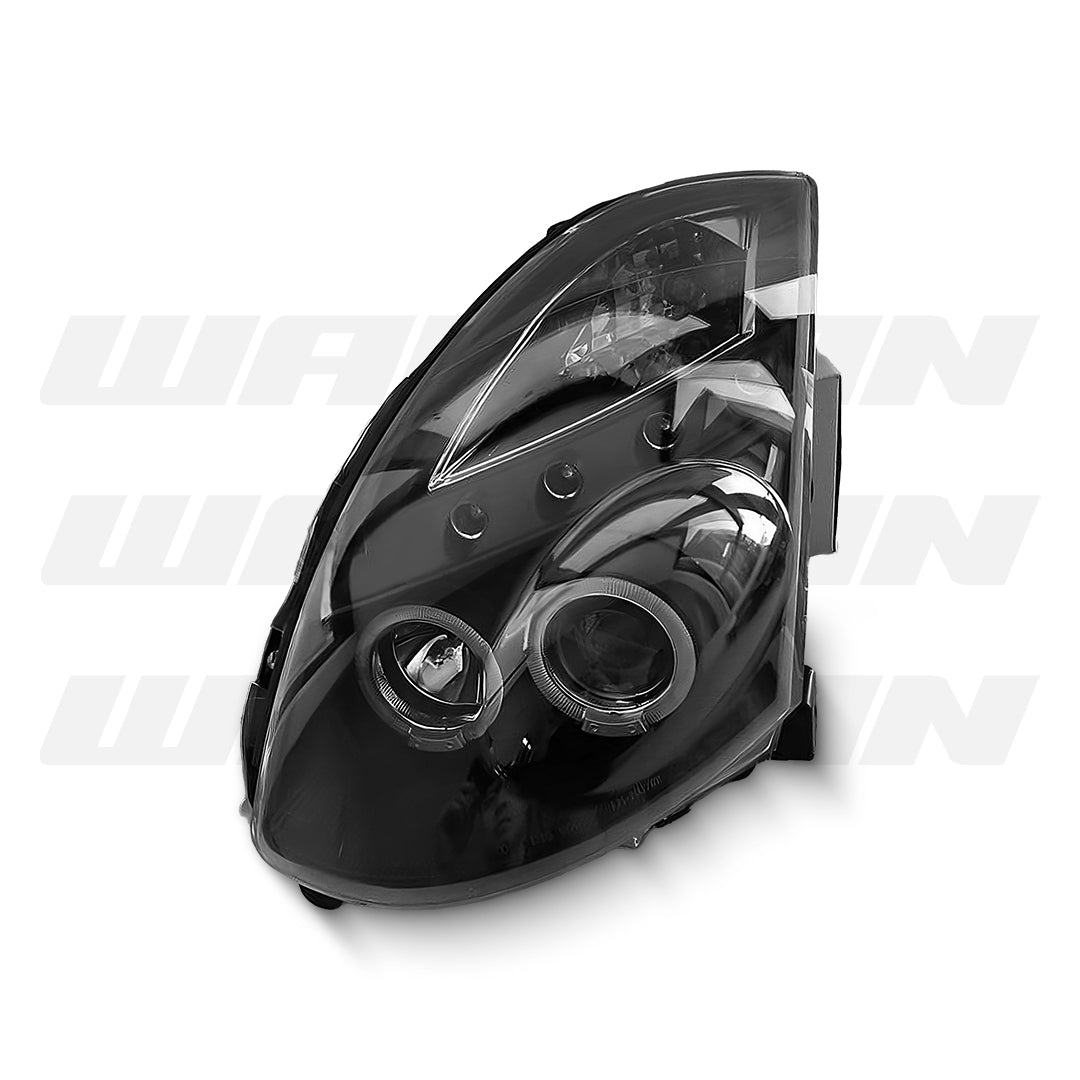 Infiniti G-Line G35 (2001 - 2006) Black LED DRL Angel Eyes Projector Headlights LH + RH