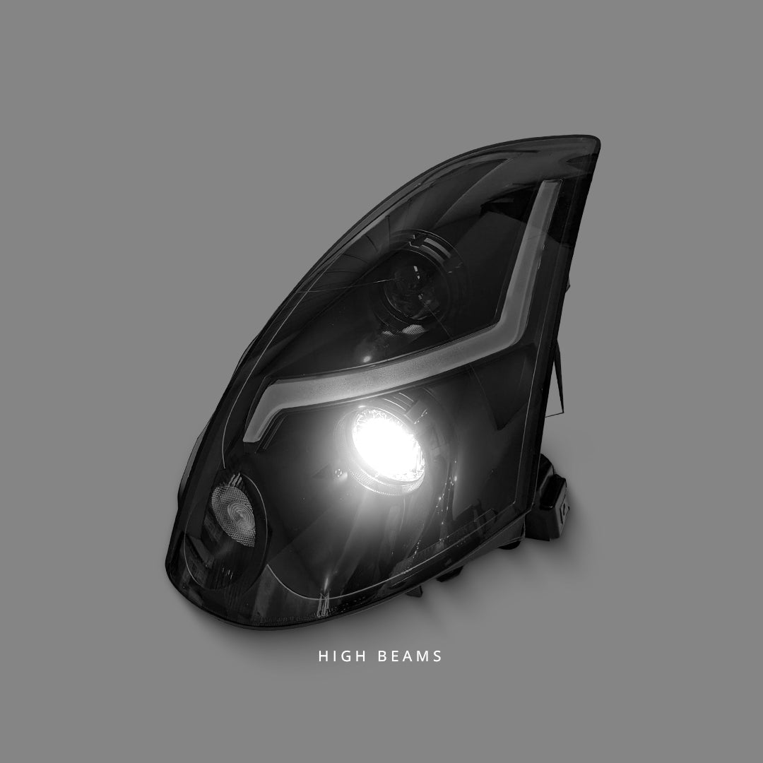 Nissan Skyline V35 350GT Coupe (2001 - 2006) Black 3D LED DRL Projector Headlights LH + RH