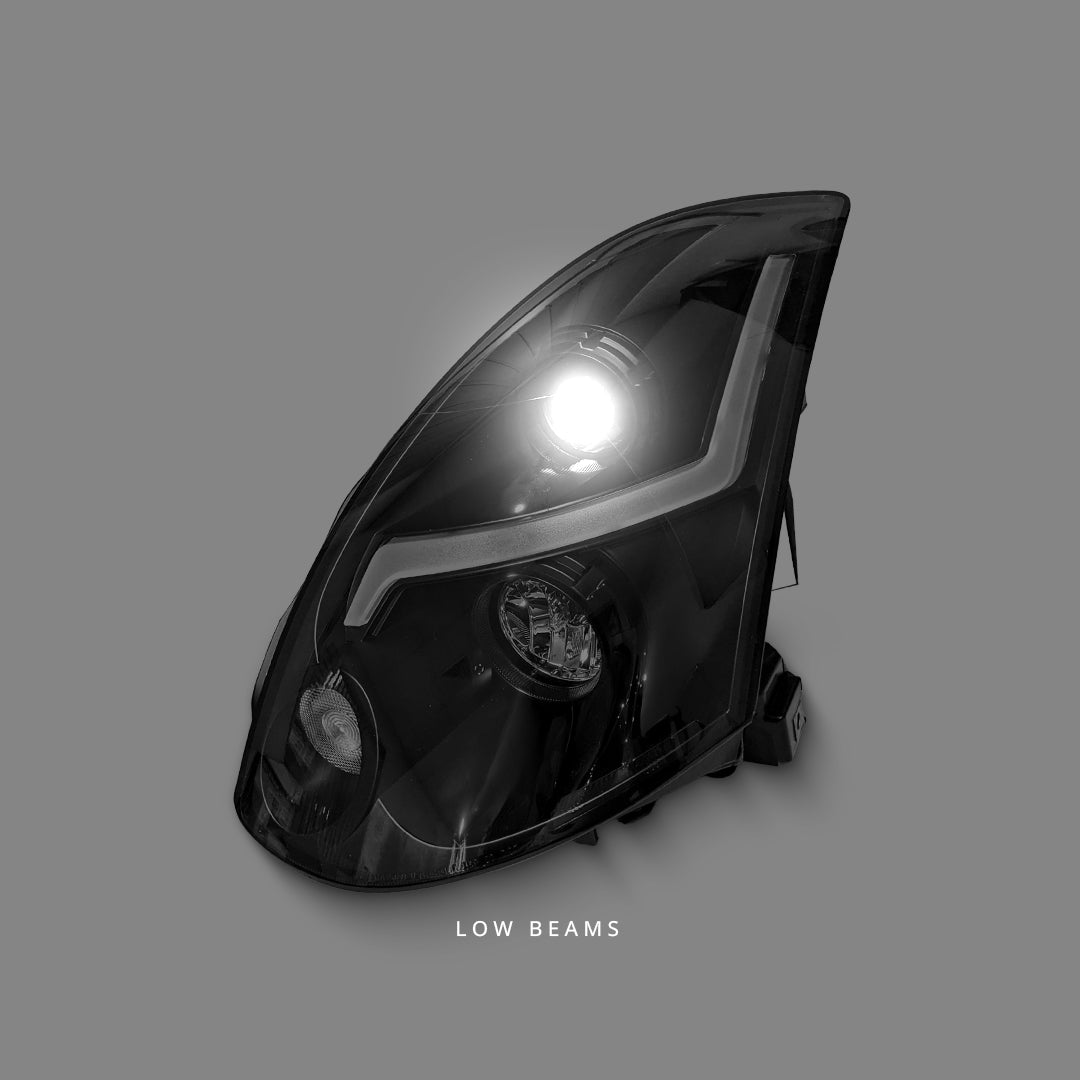 Nissan Skyline V35 350GT Coupe (2001 - 2006) Black 3D LED DRL Projector Headlights LH + RH