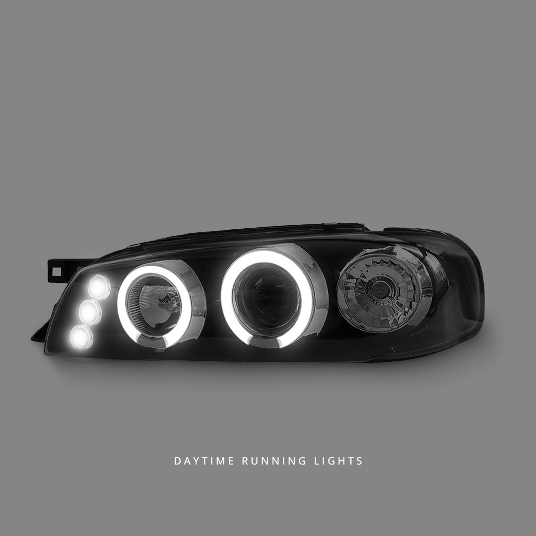 Subaru Impreza GC8 Sedan (1992 - 2000) Black LED Angel Eyes Projector Headlights LH + RH