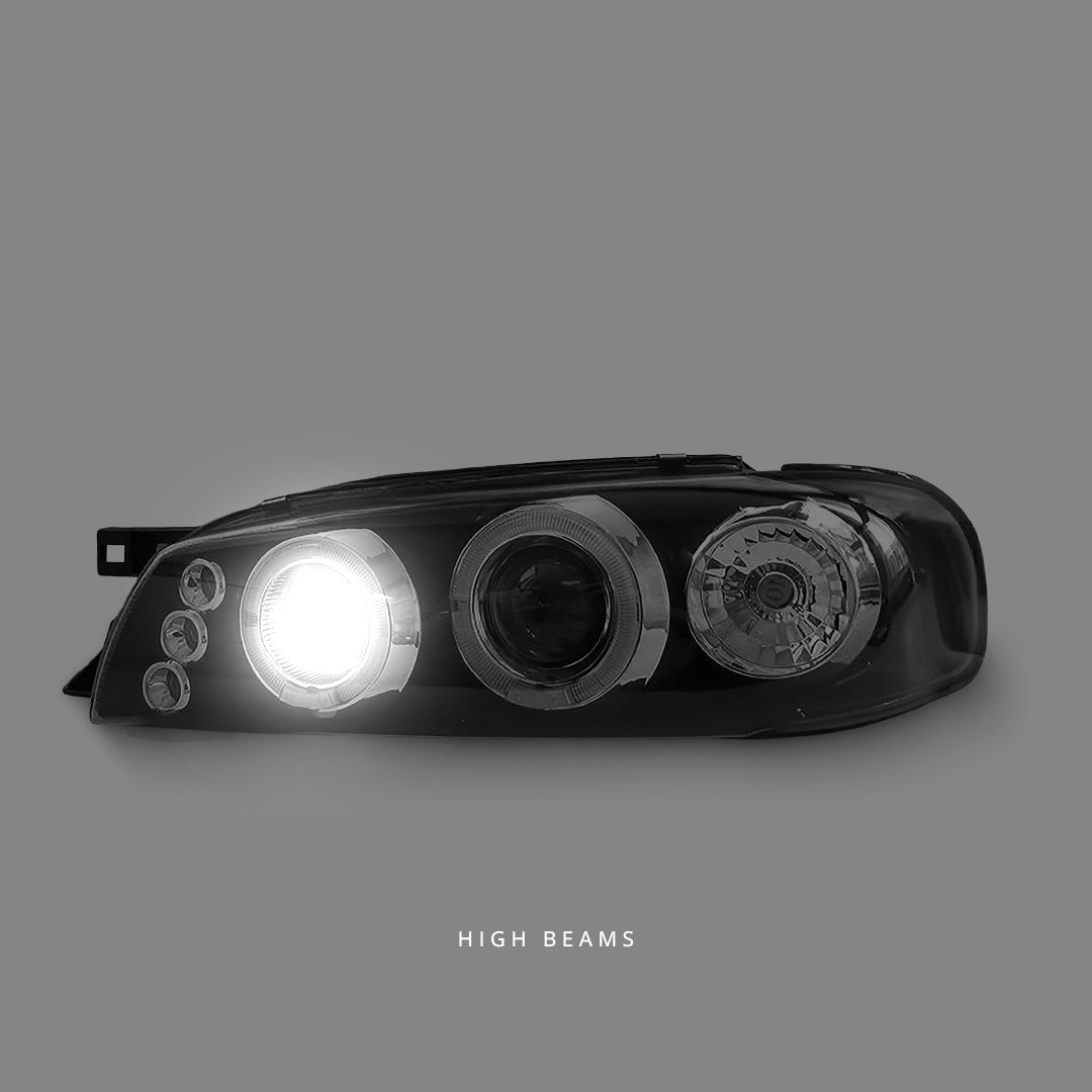 Subaru Impreza GC8 Sedan (1992 - 2000) Black LED Angel Eyes Projector Headlights LH + RH
