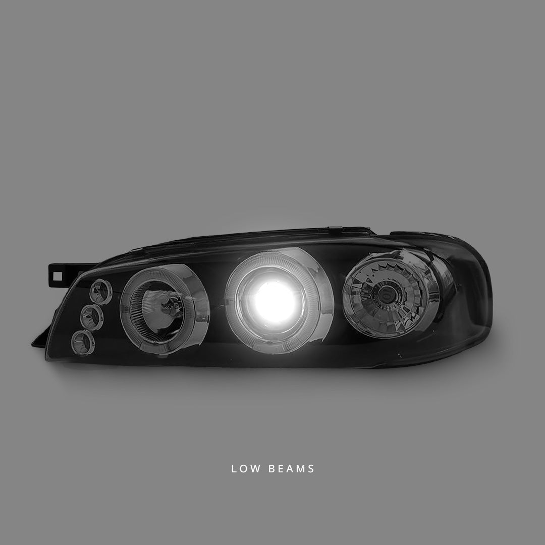 Subaru Impreza GC8 Sedan (1992 - 2000) Black LED Angel Eyes Projector Headlights LH + RH