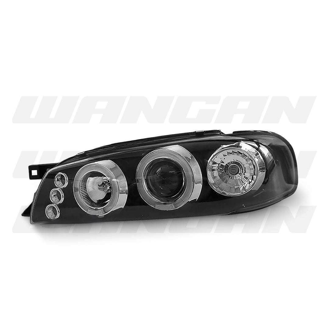 Subaru Impreza GC8 Sedan (1992 - 2000) Black LED Angel Eyes Projector Headlights LH + RH