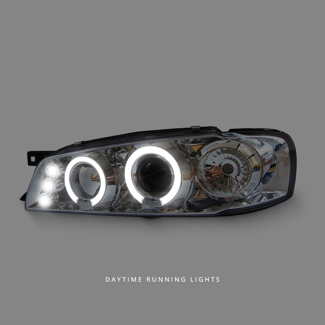 Subaru Impreza GC8 Sedan (1992 - 2000) Clear LED Angel Eyes Projector Headlights LH + RH