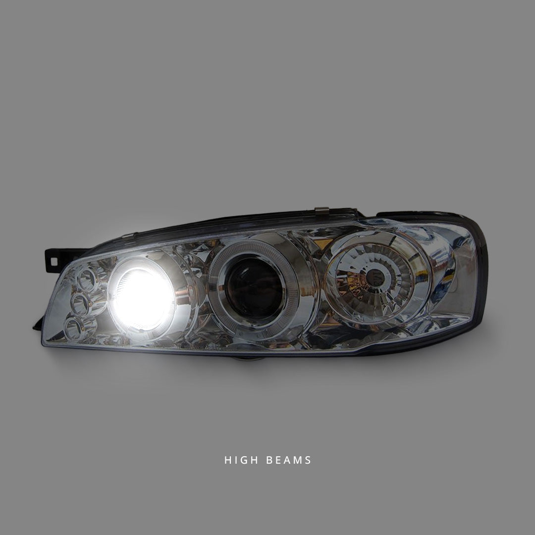 Subaru Impreza GC8 Sedan (1992 - 2000) Clear LED Angel Eyes Projector Headlights LH + RH