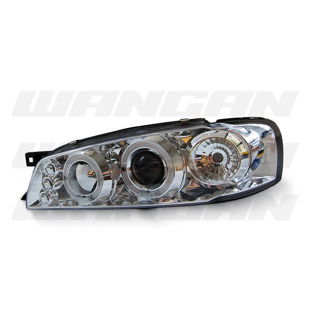 Subaru Impreza GC8 Sedan (1992 - 2000) Clear LED Angel Eyes Projector Headlights LH + RH