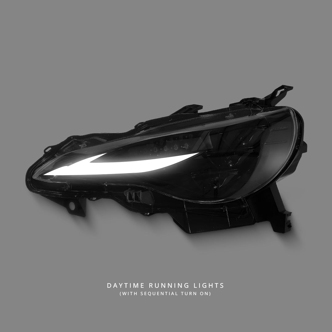 Subaru BRZ 1st Gen (2012 - 2020) Sequential Black 3D V2 Triple LED DRL Projector Headlights LH + RH