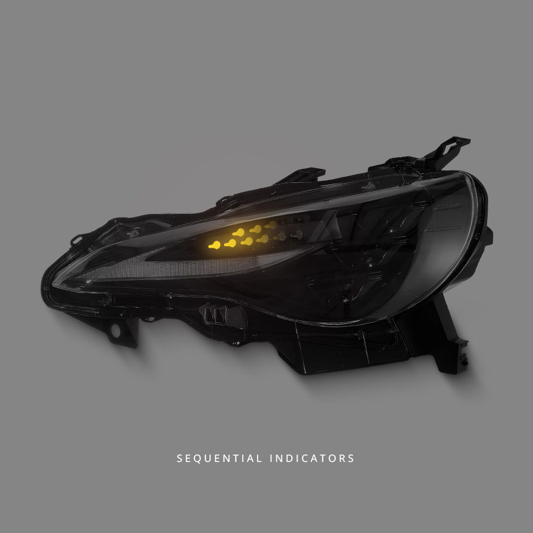 Subaru BRZ 1st Gen (2012 - 2020) Sequential Black 3D V2 Triple LED DRL Projector Headlights LH + RH