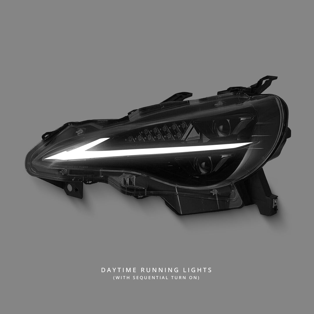 Subaru BRZ 1st Gen (2012 - 2020) Sequential Black 3D V2 Triple LED DRL Projector Headlights LH + RH