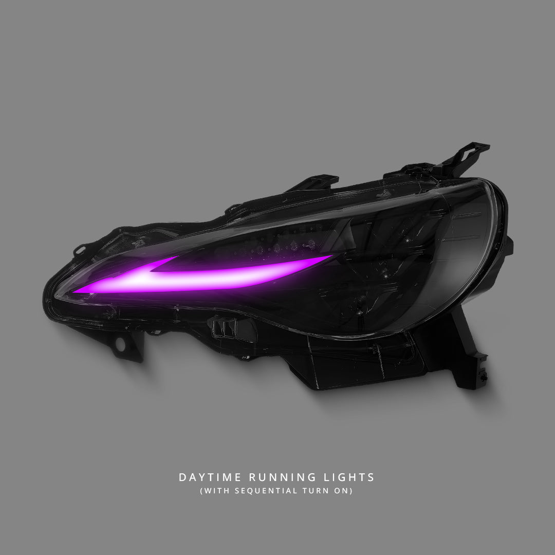 Subaru BRZ 1st Gen (2012 - 2020) Sequential Black 3D V2 Triple LED DRL RGB Projector Headlights LH + RH