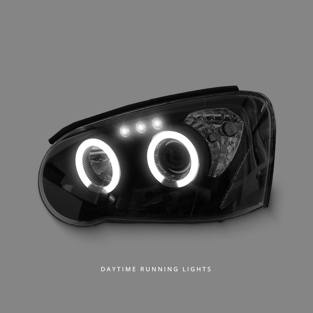 Subaru WRX STI GD (2003 - 2005) Black LED Angel Eyes Projector Headlights LH + RH
