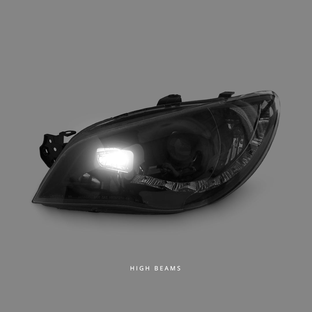Subaru Impreza GD / GG (2005 - 2007) Black LED DRL Projector Headlights LH + RH