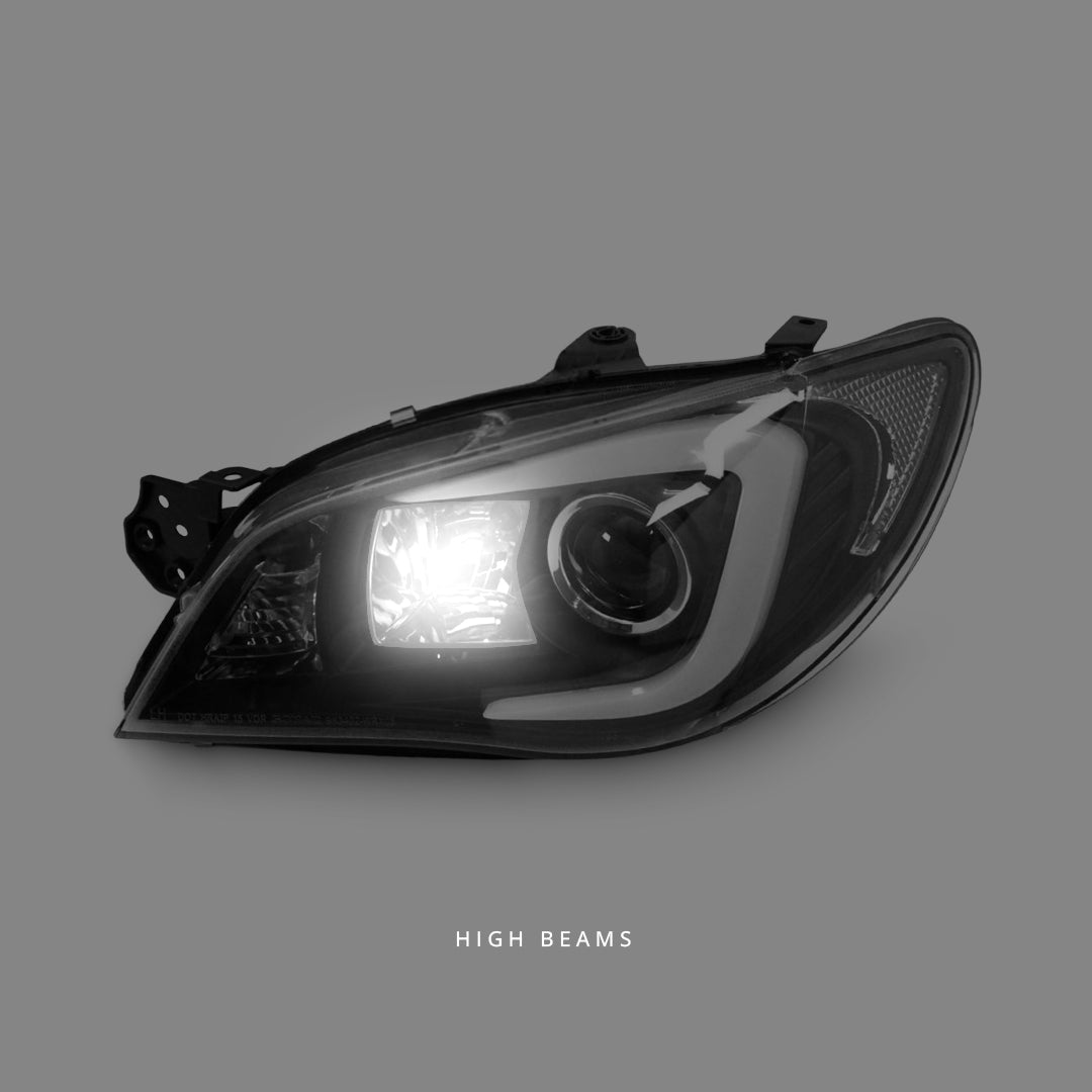 Subaru Impreza GD (2005 - 2007) Black LED 3D Stripe DRL Projector Headlights LH + RH