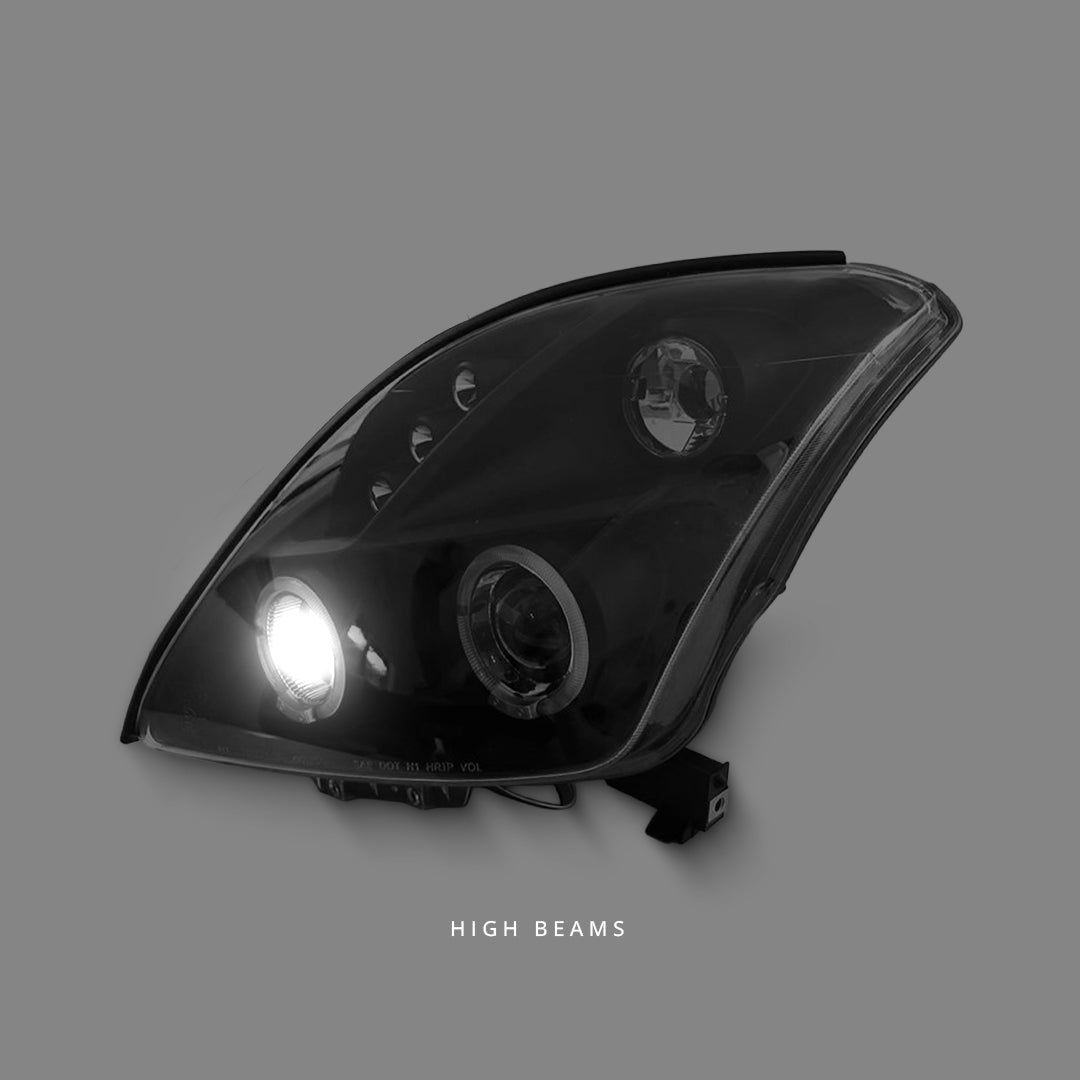 Suzuki Swift EZ (2004 - 2010) Black LED Angel Eyes Projector Headlights LH + RH
