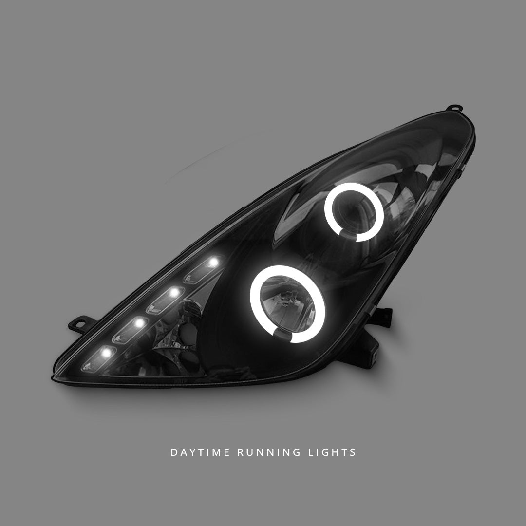 Toyota Celica T230 (1999 - 2005) Black CCFL Angel Eyes Projector Headlights LH + RH