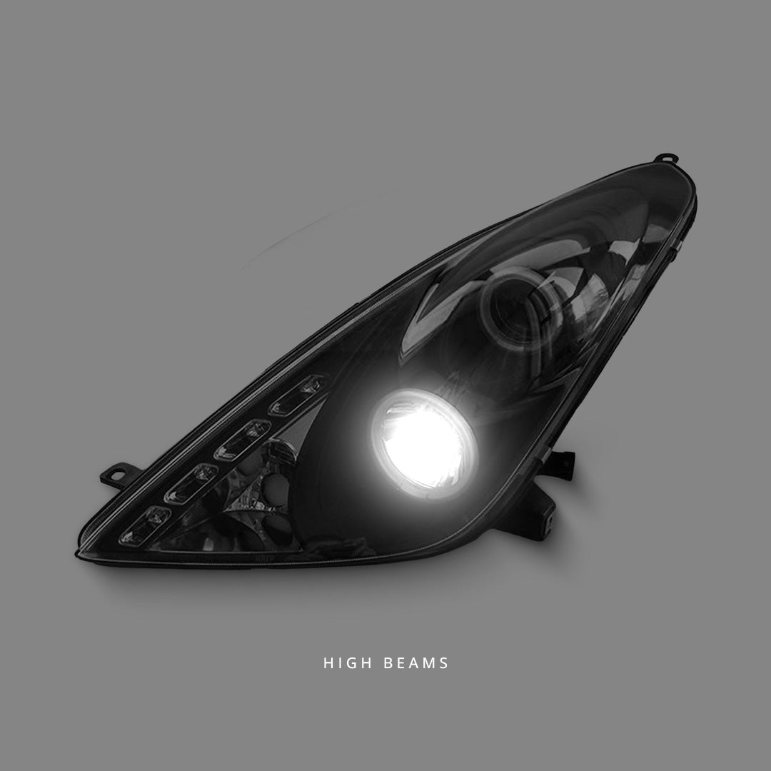 Toyota Celica T230 (1999 - 2005) Black CCFL Angel Eyes Projector Headlights LH + RH