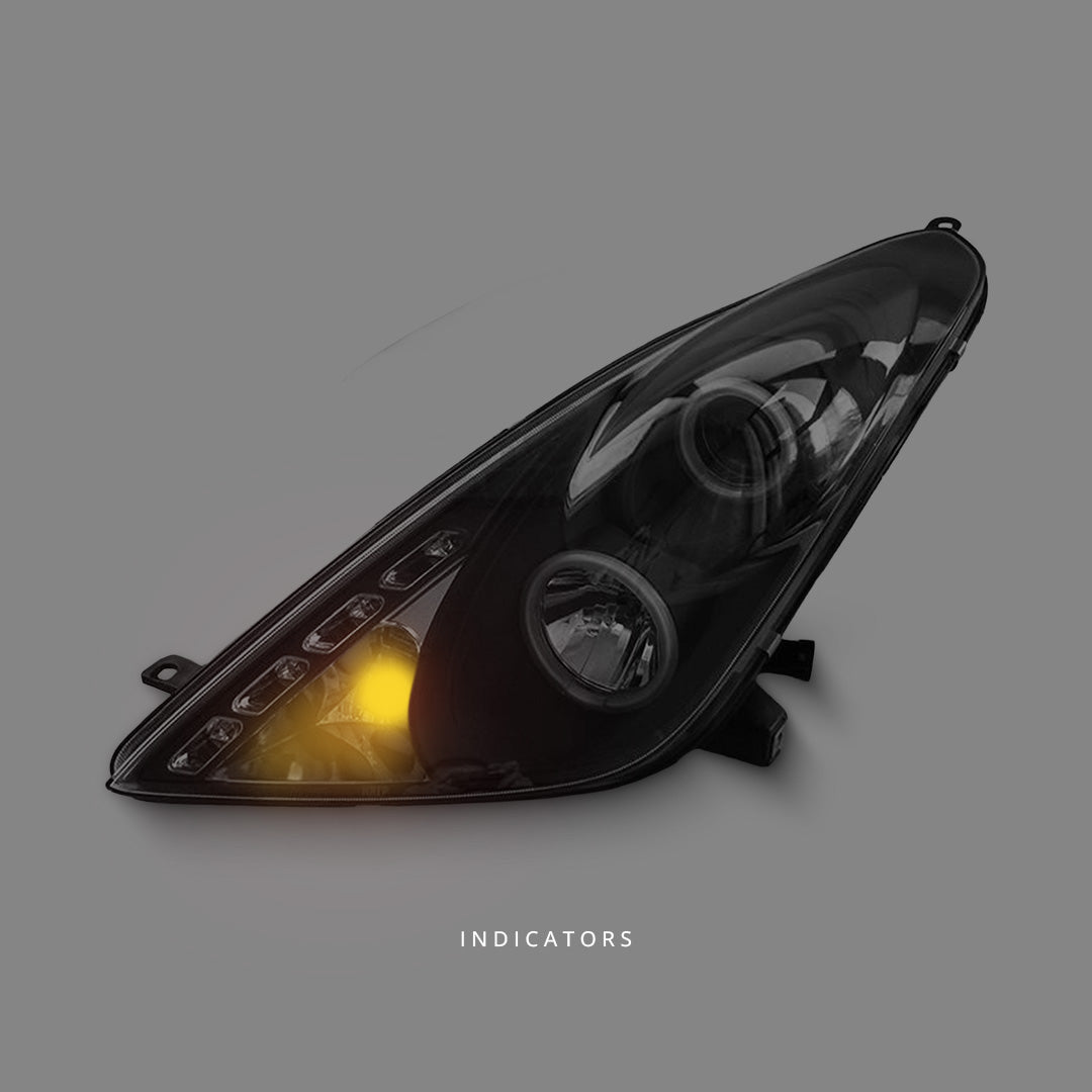 Toyota Celica T230 (1999 - 2005) Black CCFL Angel Eyes Projector Headlights LH + RH