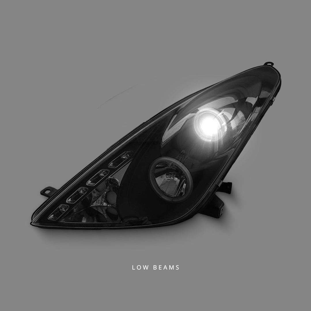 Toyota Celica T230 (1999 - 2005) Black CCFL Angel Eyes Projector Headlights LH + RH