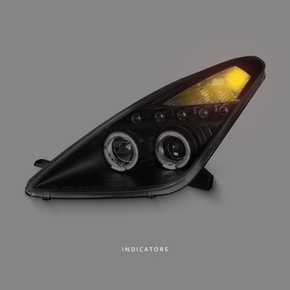 Toyota Celica T230 (1999 - 2005) Black LED Angel Eyes Projector Headlights LH + RH