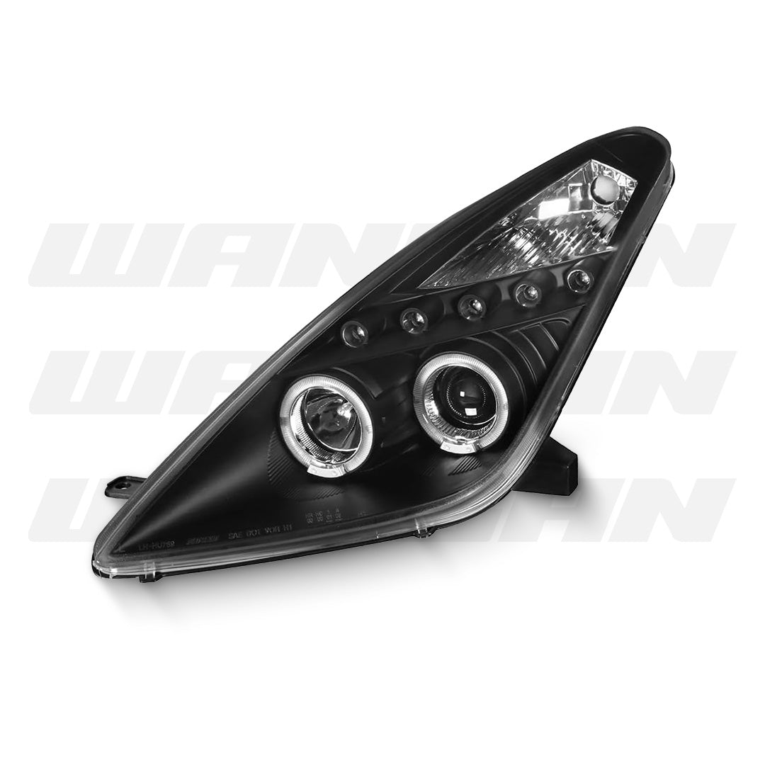 Toyota Celica T230 (1999 - 2005) Black LED Angel Eyes Projector Headlights LH + RH