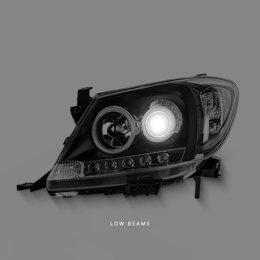 Toyota HiLux Vigo SR5 (2005 - 2010) Black Ultra LED DRL Angel Eyes Projector Headlights LH + RH