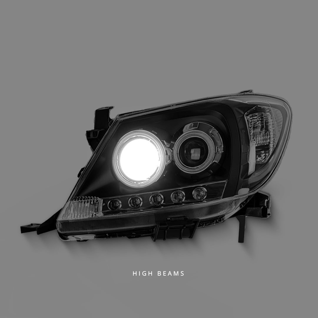 Toyota HiLux Vigo SR5 (2005 - 2010) Black Ultra LED DRL Angel Eyes Projector Headlights LH + RH