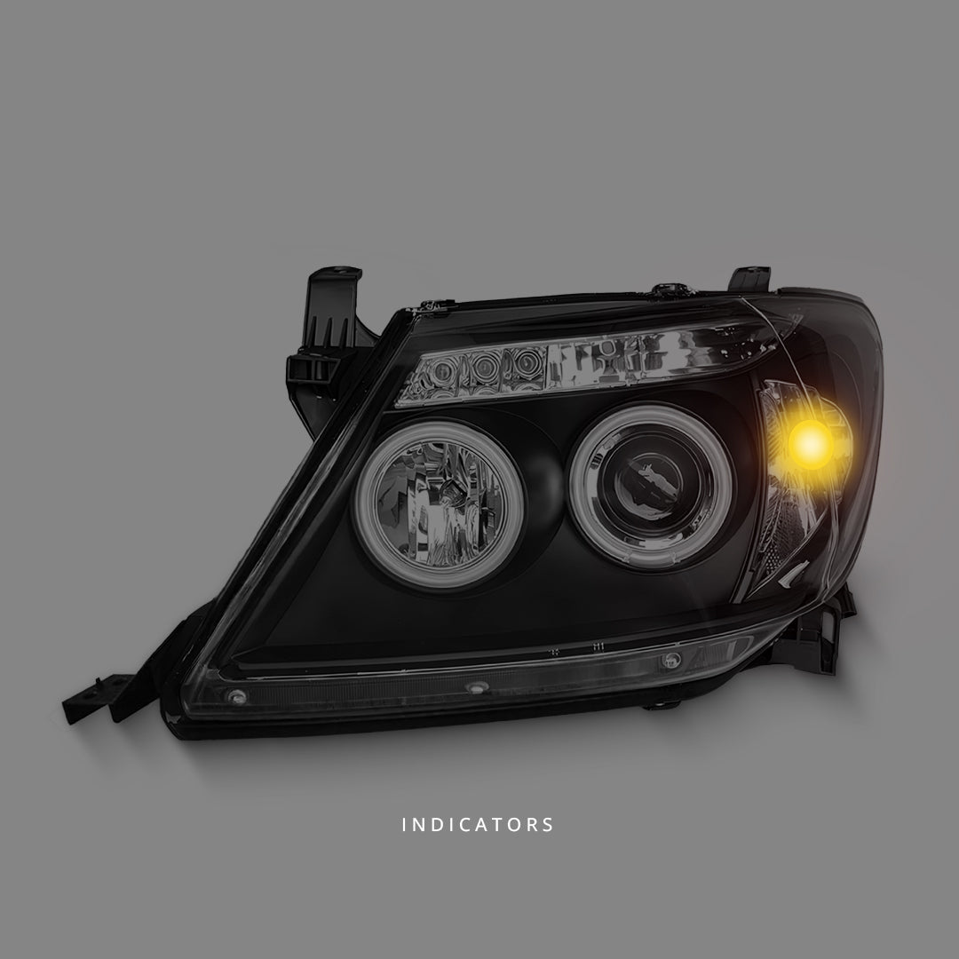 Toyota HiLux SR5 (2005 - 2010) Black LED Angel Eyes Projector Headlights LH + RH