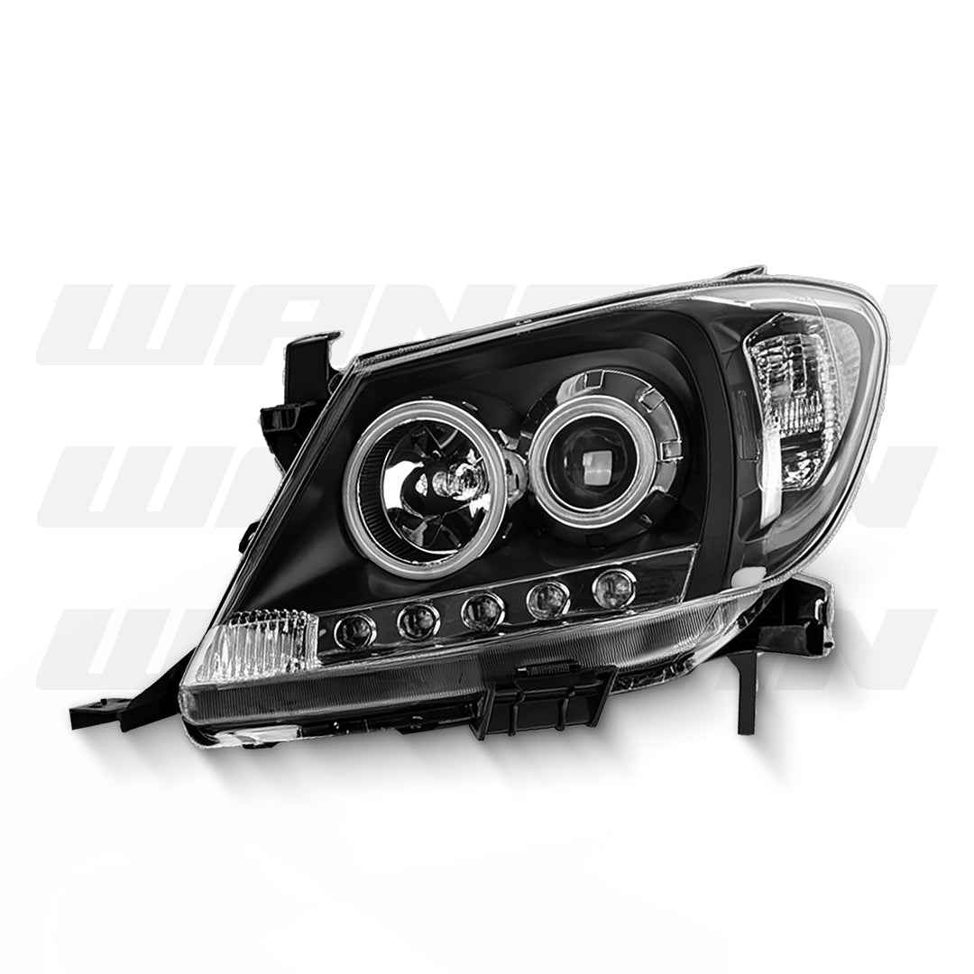 Toyota HiLux Vigo SR5 (2005 - 2010) Black Ultra LED DRL Angel Eyes Projector Headlights LH + RH