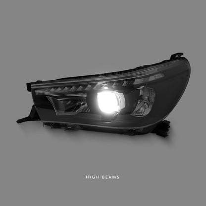 Toyota HiLux Revo (2015 - 2021) Sequential Black LED DRL Projector Headlights LH + RH