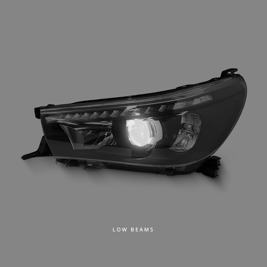 Toyota HiLux Revo (2015 - 2021) Sequential Black LED DRL Projector Headlights LH + RH