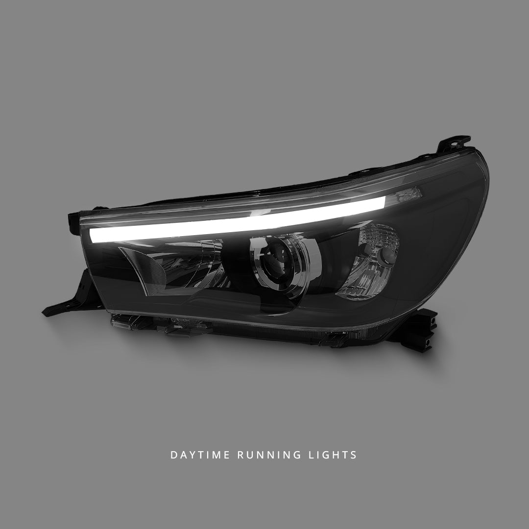 Toyota HiLux Revo (2015 - 2021) Sequential Black LED DRL Projector Headlights LH + RH