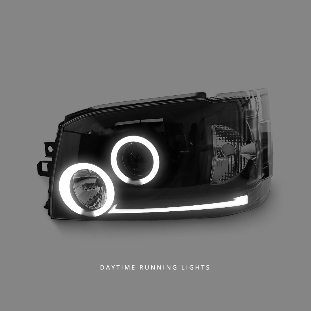 Toyota HiAce H200 Van (2004 - 2010) Black LED Angel Eyes Projector Headlights LH + RH