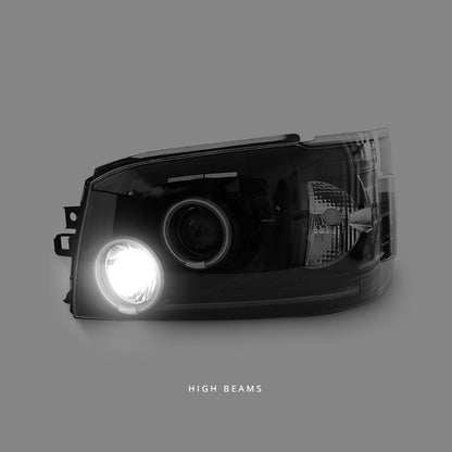 Toyota HiAce H200 Van (2004 - 2010) Black LED Angel Eyes Projector Headlights LH + RH