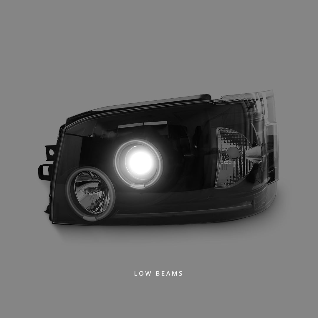 Toyota HiAce H200 Van (2004 - 2010) Black LED Angel Eyes Projector Headlights LH + RH